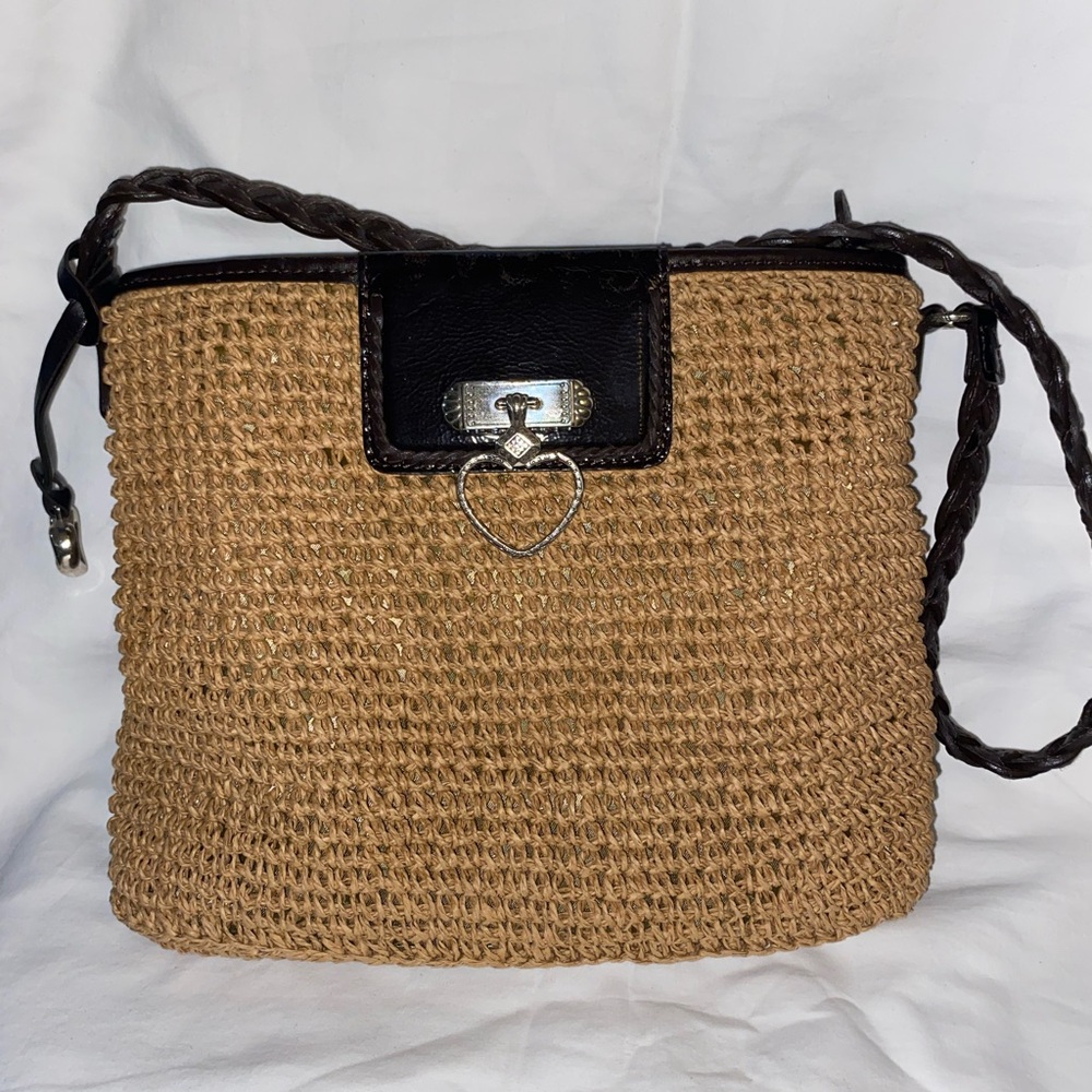 Brighton Tan and Brown Woven Crossbody Bag